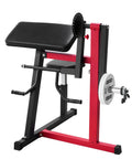 2 In 1 Bicep Curl And Triceps Extension Machine With Seated Arm Isolated Station, red and black, home gym strength training bench.