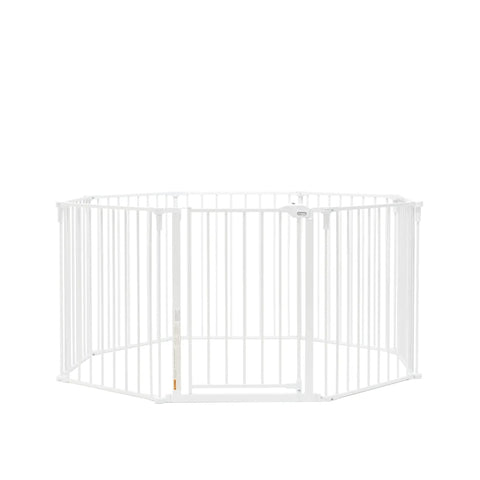 White Ultra Wide Baby Gate And Play Yard For Kid And Pet Friendly Homes Nearly 16 Feet Long Two In One Convertible Safety Barrier