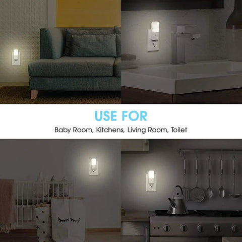Dimmable Plug In Night Light With Dusk To Dawn Sensor, 5000K Daylight, Stepless 0 To 80 Lumens Brightness in various rooms
