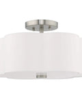 Three Light Brushed Nickel Ceiling Mount Fixture With Clover Shaped Off White Shade Modern Yet Classic Look For Kitchen Island Hallways Or Dining Room Bulbs Not Included