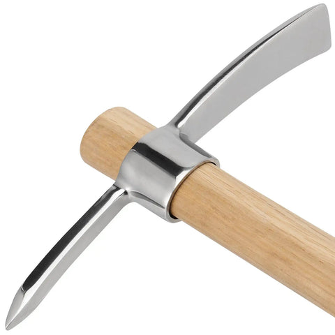 Two Pack 16 Inch Garden Pick Axe With Stainless Steel Head And Hardwood Handle Mattock Hoe For Weeding Digging Landscaping And Loosening Soil Durable Rust Resistant Yard Tool Set