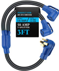 Road Ready Nema 14 To 50Y Splitter Cable 50 Amp 3 Foot Extension Cord showing Y splitter with blue connectors.