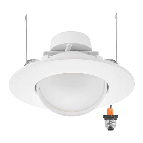 Big Time Brightness Rotatable Led Retrofit Downlight Gimbal, white finish, designed for 5 and 6 inch ceiling cuts, with plug and play feature.