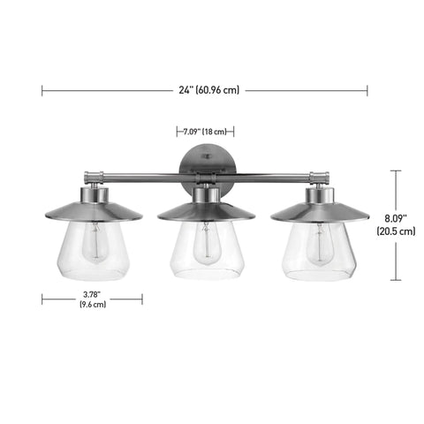 Nate 5-Piece All-In-One Bathroom Set In Oil Rubbed Bronze Featuring 3-Light Vanity With Clear Glass Shades dimensions view
