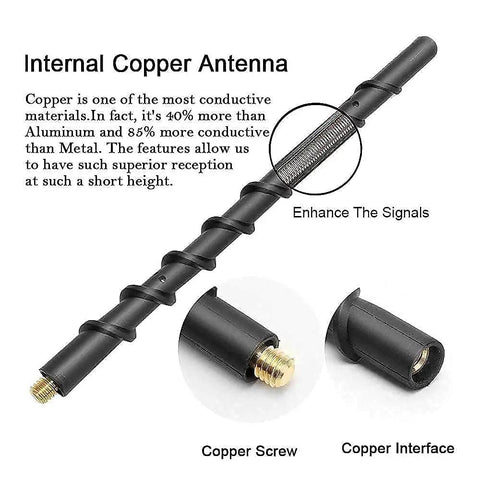 Internal view of 13 Inch Stubby Jeep Wrangler Antenna For JL JK Gladiator JT 2007 Through 2026 with copper core and zinc body.