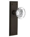 New York Plate With Round Clear Crystal Glass Knob Privacy Door Hardware In Oil-Rubbed Bronze, 2.75 Inch Backset, Solid Brass Plate