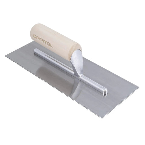 Professional Flooring Adhesive Trowel One Sixteenth Inch Square Notch, Tempered Steel Blade, Large Wood Handle