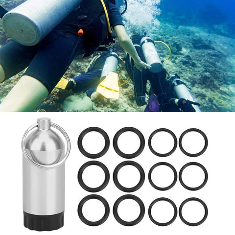 13 Piece Scuba Diving Tank Ring Kit With O Rings, Divers and Mini Cylinder Key Ring Display