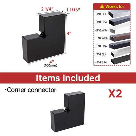 Two Pack 90 Degree Corner Connector for Flat Handrails HT10 HL10 HL14 High Strength POM Handrail Fitting HA02 BNP Hidden Inside Mount for a Sleek Look and Built to Last Support showing size and compatibility