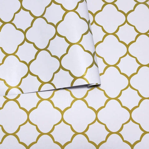 White And Gold Peel And Stick Wallpaper Self Adhesive Removable Trellis Pattern For Walls And Furniture Modern Gold Grid Vinyl Roll