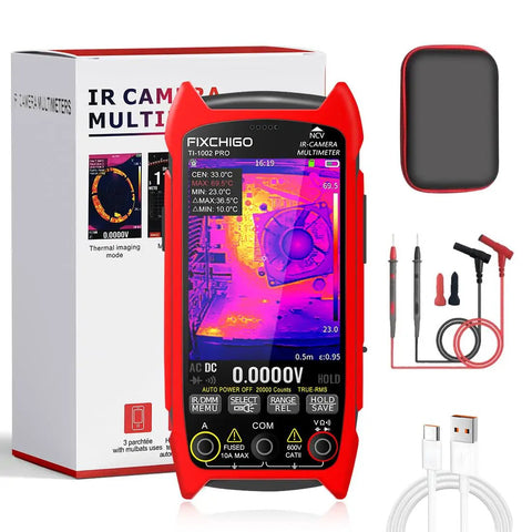 2 In 1 Thermal Imaging And Multimeter Camera With 256x192 Infrared Sensor, 3.5 Inch LCD, shown with accessories and packaging