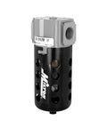 Half Inch NPT Filter For Compressed Air Upstream From Regulators, Handles 250 PSI And Delivers Up To 48 SCFM At 100 PSI in black casing