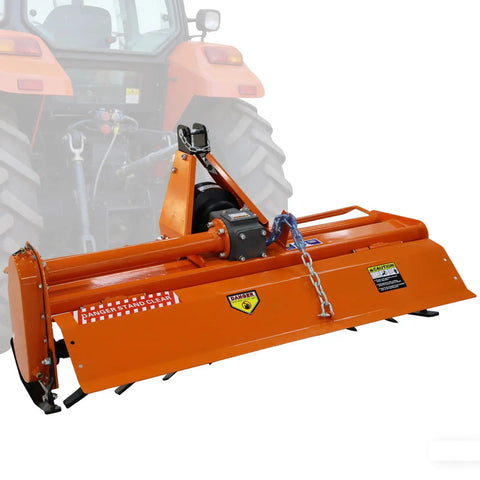 53 Inch 3 Point Rotary Tiller Attachment For Cat 1 Tractors 20-30HP, 540 RPM PTO Driven Cultivator attached to tractor