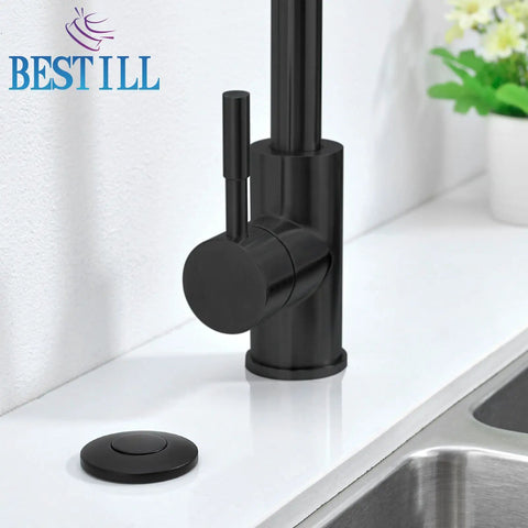 Garbage Disposal Air Switch Kit With All Metal Construction UL Listed Sink Top On Off Button Matte Black Finish Next to Faucet