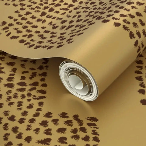 Luxe Gold Abstract Dots Metallic Wallpaper Featuring Rich Fibrous Texture And Glamorous Shine To Bring Sick Vibes To Any Room Eco Friendly Pvc Free Type I Wall Covering Class A Fire Rated Made In Usa Paste The Wall Application showing roll detail.