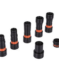 Gowenic 7 Pc Dust Collection Hose Adapter Kit includes six black and orange connectors for shop vacs and sanders.