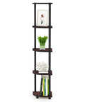 Space Saving Corner Shelf With Five Tiers For Living Room Or Home Office In Dark Cherry Finish Open Storage For Books Decor And Organization In Small Spaces