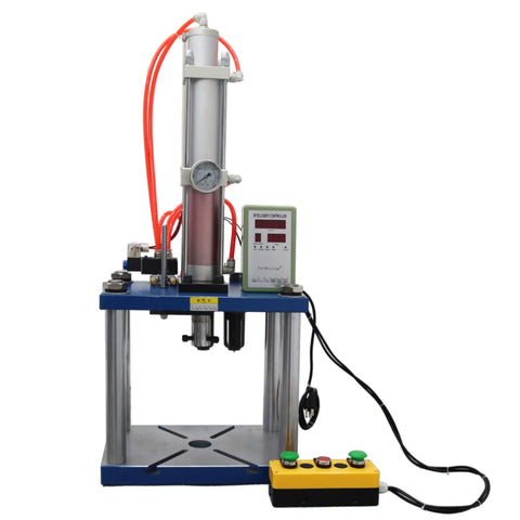 The Workshop Beast Heavy Duty Pneumatic Punch Press Machine With Adjustable Cylinder Stroke And Digital Controls For Tough Metal Fabrication Jobs 110V with air pressure gauge and control panel.