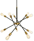 Vintage Sputnik 10 Light Pendant Chandelier in black and gold brushed finish, featuring adjustable rods and 10 E26 bulbs.