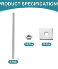 5 Pack M4 X 100mm Fully Threaded Rods In 304 Stainless Steel With Nuts And Washers For Clamps Hangers And U Bolts