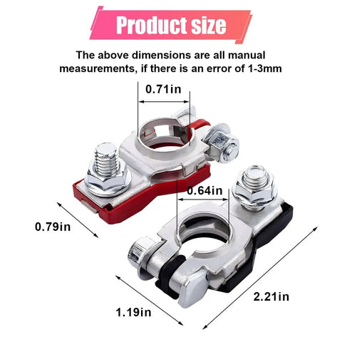 Straight Up Heavy Duty Positive And Negative Battery Terminal Connector Pair Rust Resistant Galvanized Iron Clamps dimensions with measurements.