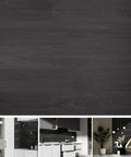 Vinyl Wall Planks Self-Adhesive Peel And Stick Panels For Walls Ebony Black 12 Pcs (18 Sq Ft) Box in kitchen and living room settings