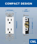 Front and side view of 20 Pack Decorator Wall Outlet 15 Amp 125 Volt Standard Electrical Receptacle With Back And Side Wiring, White