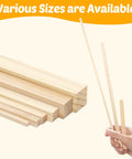 25 Pack Square Wood Dowel Rods 5/16 X 15 Inch Unfinished Pine Craft Sticks For DIY Modeling And Dollhouse Miniatures shown in various sizes.