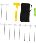 Glow In The Dark Tent Pegs Kit With Hammer And 5M Rope, 10 Steel Stakes For Camping, Beach Or Outdoor Adventures, windproof