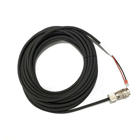 MR-BKCNS1 servo motor brake cable, coiled black cable with metal circular connector and red/black leads