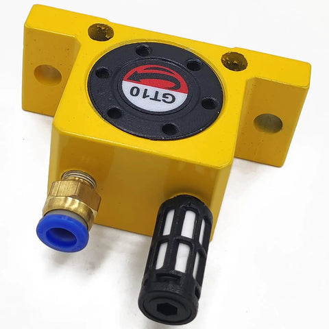 Four Piece 1 Eighth Inch Pneumatic Air Turbine Vibrator in aluminum enamel housing, GT10 logo visible, golden finish