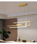 Modern LED Pendant Lamp for Dining Room Kitchen Living Room Bedroom Black Rectangle Dimmable Chandelier, unique geometric design in gold.