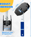Universal Brake Caliper Press Tool Kit With 360 Degree Ratchet Piston Compressors, Hooks And Steel Plates side view with dimensions