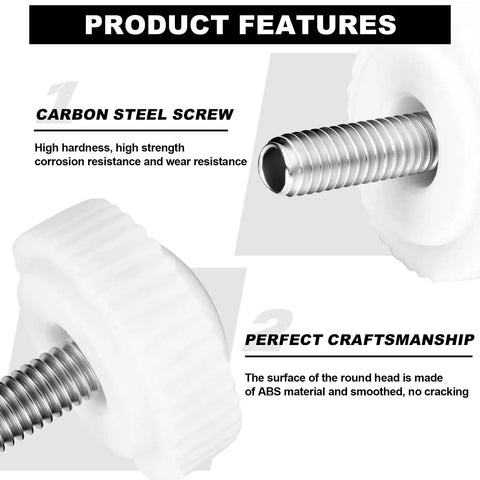 Two Piece Security Quick Thumb Screws Designed For MyQ Smart Garage Door Video Keypad showing carbon steel construction and ABS head.