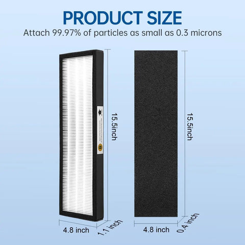 True HEPA B Replacement Filters For GermGuardian And Black Decker Air Purifiers, product size shown, 15.5x4.8x1.1 inches