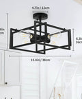 Black Farmhouse Semi Flush Mount Ceiling Light Fixture With Four Lights Rustic Industrial Metal Rectangle Ceiling Lamp