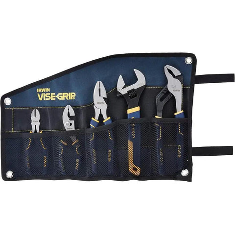 Workhorse Pliers Set With Tool Wrap, 5-Piece Bundle Including 6 Inch Slip Joint Pliers, 6 Inch Diagonal Cut Pliers, 8 Inch Lineman Pliers in black wrap