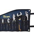 Workhorse Pliers Set With Tool Wrap, 5-Piece Bundle Including 6 Inch Slip Joint Pliers, organized in a hanging tool wrap