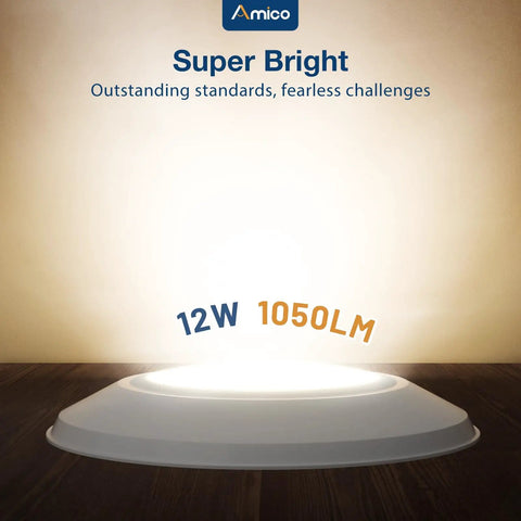 Bulk 24 Count 5 By 6 Inch Led Disk Lights With Smart Dimming Controls For Seamless Flush Mount Ceiling Disc Swap Featuring Crisp Warm White Glow And No Sweat Setup On Any Old Recessed Housing showing 12W 1050LM output.