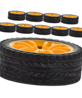 10 Pcs DIY Car Wheels For Kids Toy Replacement Small Rubber Tires With 0.08 In Axle Hole, set of orange model car tires