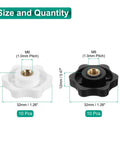 Star Knob Set M6 Thread 32mm Plastic Head Through Hole Hand Knobs For Jigs And Clamps 20 Pieces Black And White 6 Point Design With Brass Insert For Screw In Threaded Grip And Quick Adjustments