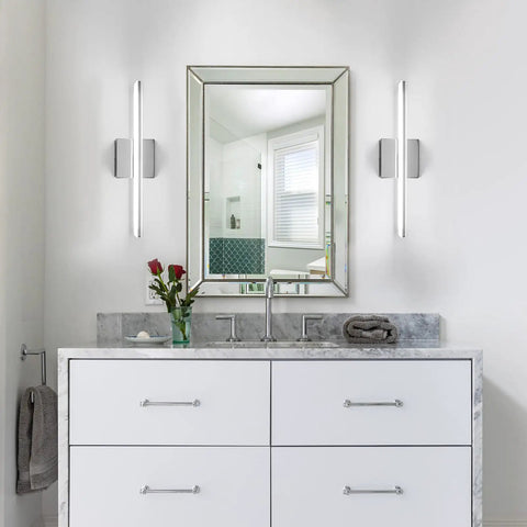 Lit Modern LED Vanity Light Bar For Bathroom, 16 Inch Chrome Mirror Light Fixture over stylish sink and mirror