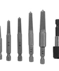 Super Cool Steel Screw Extractor Kit With Hex Shank Perfect For Removing Stripped Bolts And Broken Screws Easy DIY Home Repair Tools That Give You Total Control Over Messy Jobs No More Stuck Threads Here, five-piece steel set