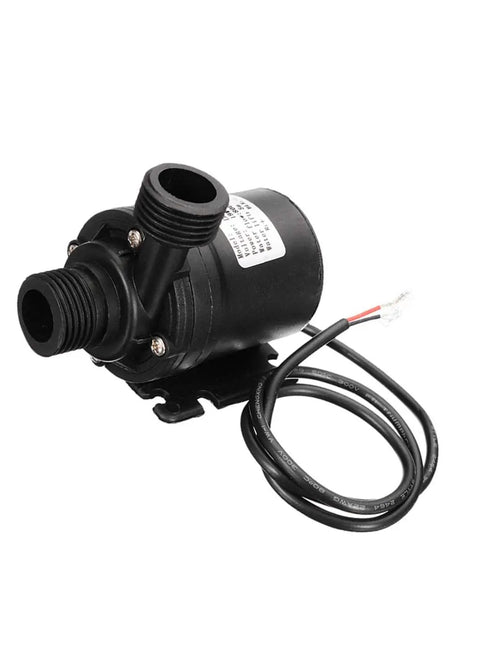 12V Brushless Magnetic Drive Submersible Water Pump Ultra Quiet 800 LPH Capacity, black design with cables, side view