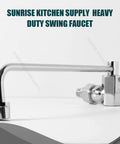 Heavy Duty 12 Inch Automatic Water Flow Swing Faucet For Commercial Wok Range Wall Mounted Pro Grade Chrome Plated