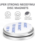 Two neodymium disc magnets with adhesive backing, silver metal, 1.26 in diameter, 1/8 in thick.