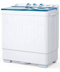 Slick Portable Twin Tub Mini Washing Machine Handling A Fast 26 Lbs Wash And Spin Cycle Semi Automatic Setup with blue top.