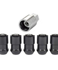 Black Cone Seat Wheel Locks 1/2-20 Thread Size Set Of 5 With Key Fits Steel Or Aluminum Wheels Dual Hex Sizes 3/4 Inch And 13/16 Inch