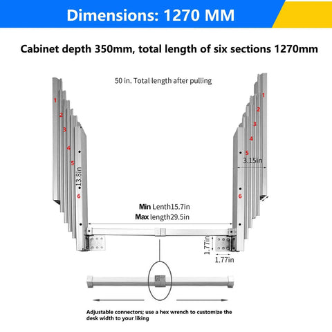 Pro Grade Full Extension Table Slide Featuring Hidden Retractable Guide Rail And Tough Aluminum Telescopic Tracks for 1270mm upgrades.
