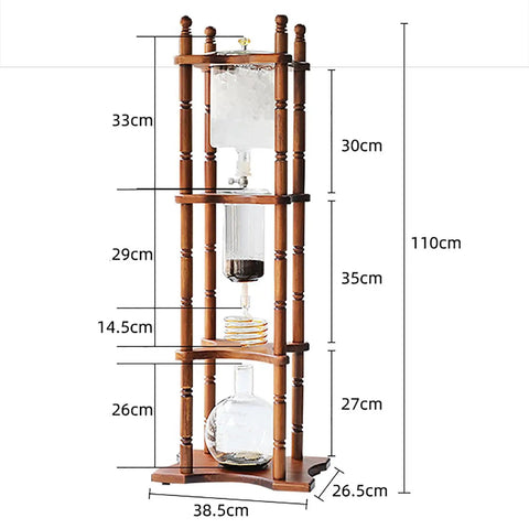 Heavy Duty 3 Liter Cold Brew Coffee Maker With Precision Stainless Drip Valve And Solid Wood Bracket Craft for iced coffee brewing.